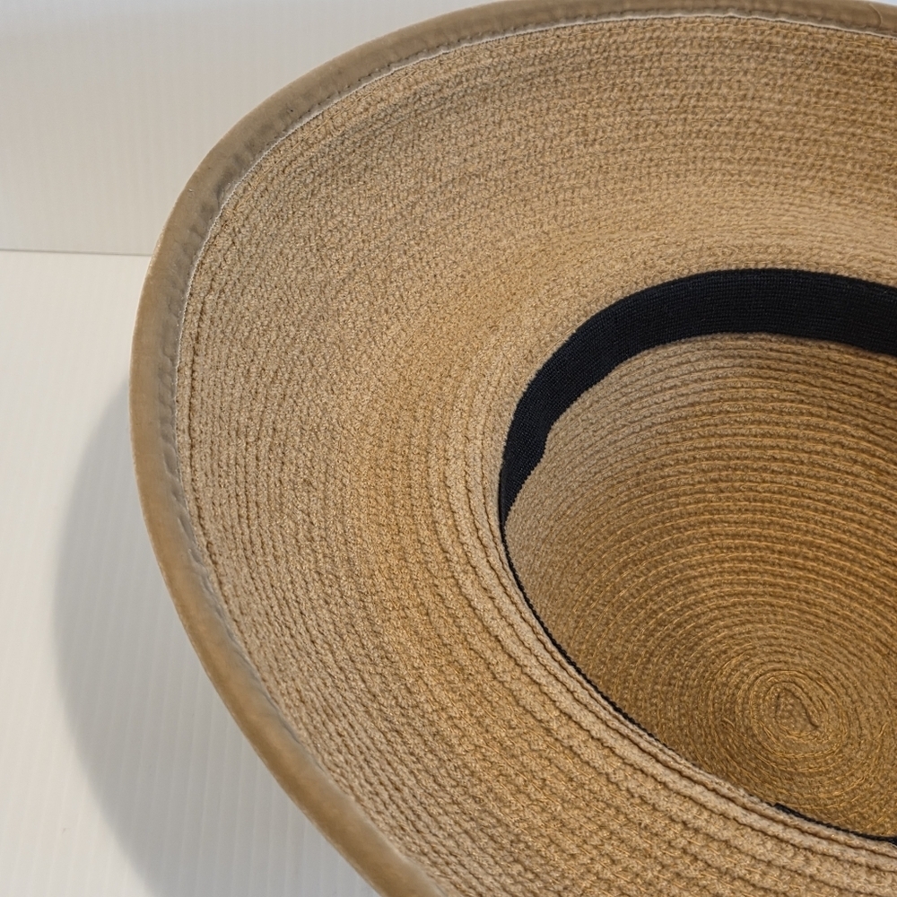 Vintage Kokin Straw Sun Hat Wide Brim Cap Beige Couture Round Crown Packable OS - Picture 14 of 16